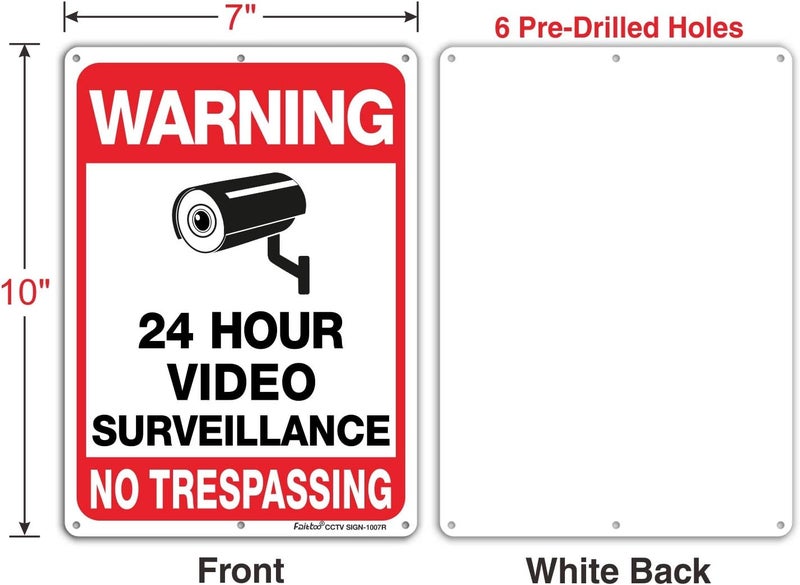 Faittoo Video Surveillance Sign, No Trespassing Sign, Metal Reflective Warning Sign, 10 x7 Inches 0.40 Aluminum, (2 Pack) Fade Resistant, UV Protected, Waterproof, Indoor or Outdoor Use for Home Business CCTV - Image 2